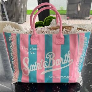 Pink and Blue Striped Tote Bag